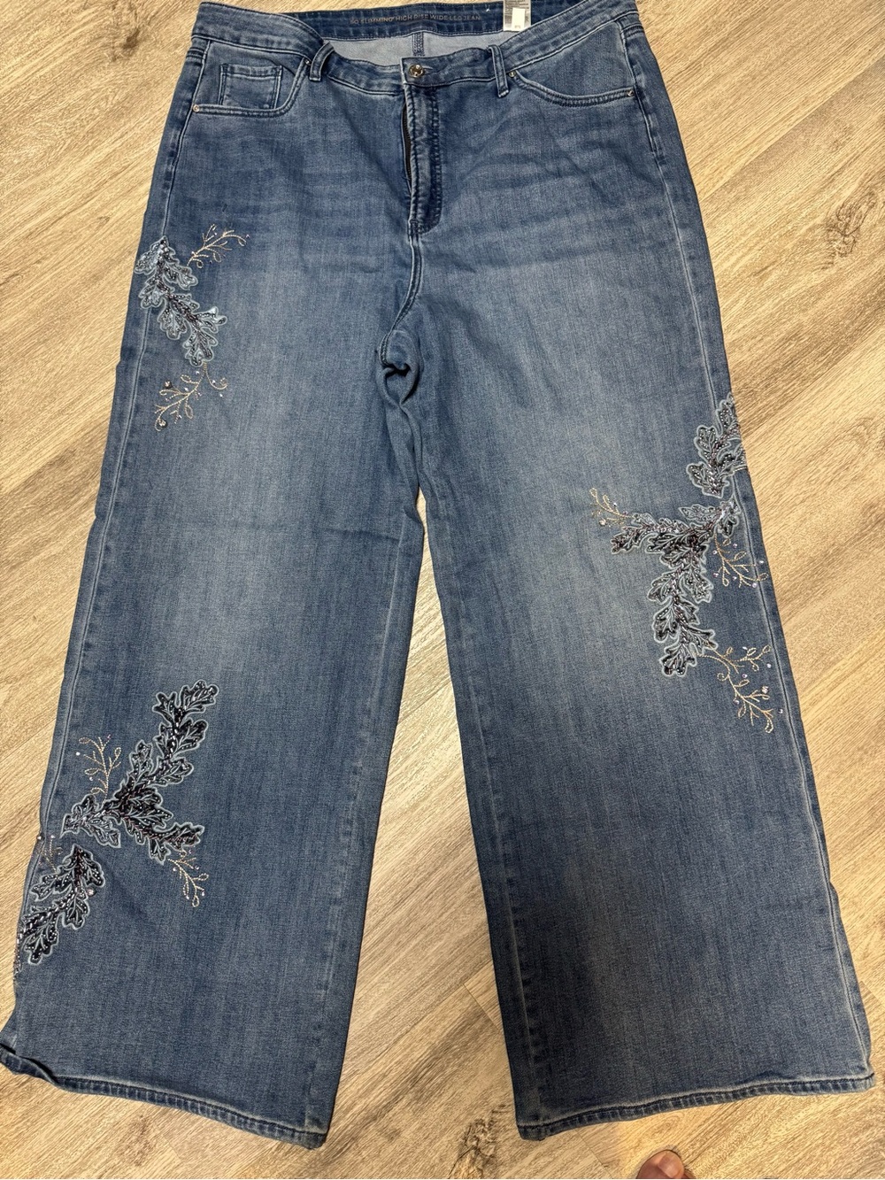 Chico's Blue Embroidered Wide-Leg Jeans
